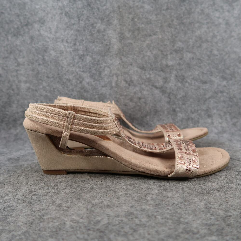 Wedge Sandals Womens 7 Shoes Fashion Stretch Ankle T Strap Rhinestone Pull On